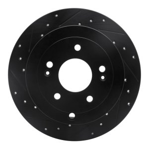 Hyundai Santa Fe Brake Rotor (1) - Rear Left - R1 Concepts - Drilled & Slotted - Black - `07-`09